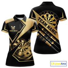 Load image into Gallery viewer, Black And Gold Darts Polo &amp; 1/4 Zip For Women Custom Darts Jersey, Darts Tournament Team Shirt TDM6226