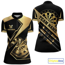 Load image into Gallery viewer, Black And Gold Darts Polo &amp; 1/4 Zip For Women Custom Darts Jersey, Darts Tournament Team Shirt TDM6226