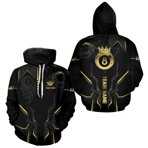 Black And Gold 8 Ball Pool Crown Billiard Hoodie For Pool Player Custom 8 Ball Hoodie Team Jersey TDM2645