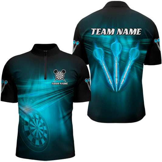 Personalized Blue Darts Flash Light Men Dart Polo & Quarter Zip Shirt, Dart Team Shirt Dart Jersey TDM3111
