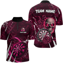 Load image into Gallery viewer, Personalized Pink 3D Skull Darts Polo &amp; 1/4 Zip Shirts For Men Custom Cool Darts League Team Jersey TDM3366
