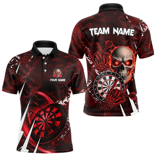 Personalized Red 3D Skull Darts Polo & 1/4 Zip Shirts For Men Custom Cool Darts League Team Jersey TDM3367