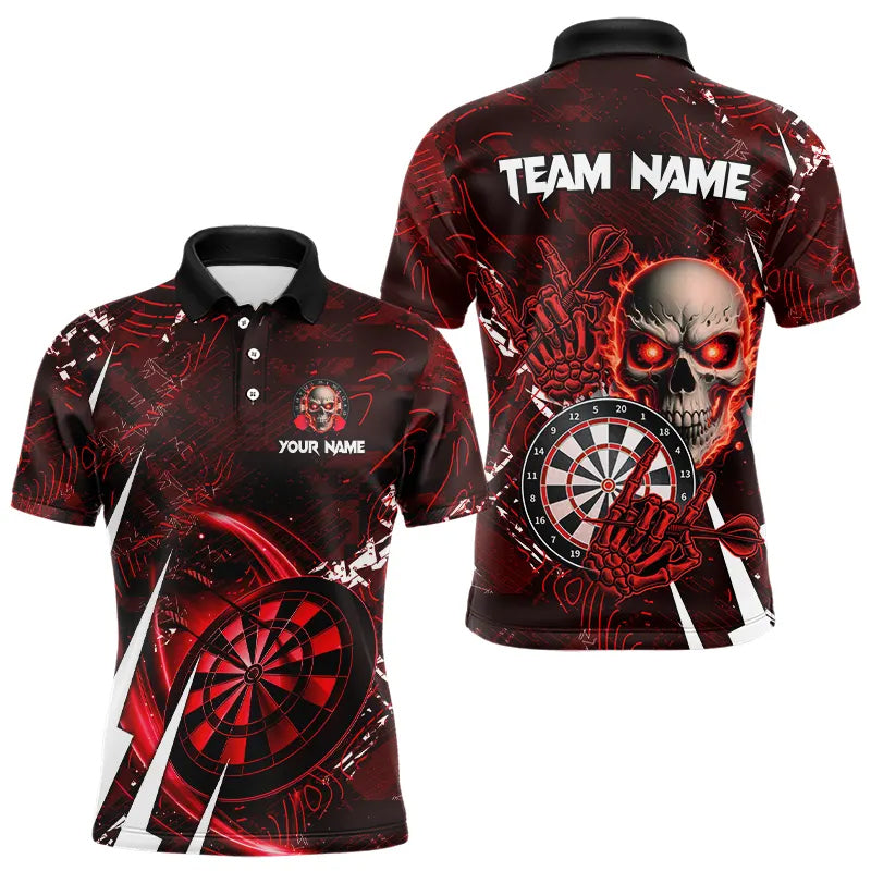 Personalized Red 3D Skull Darts Polo & 1/4 Zip Shirts For Men Custom Cool Darts League Team Jersey TDM3367