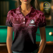 Load image into Gallery viewer, Black And Red Camo US Flag 8 Ball Billiard Shirt For Women Custom Pool Team Jersey Polo &amp; 1/4 Zip TDM5994