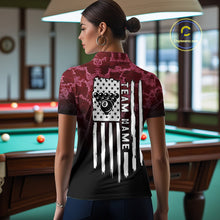 Load image into Gallery viewer, Black And Red Camo US Flag 8 Ball Billiard Shirt For Women Custom Pool Team Jersey Polo &amp; 1/4 Zip TDM5994