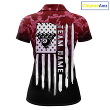 Load image into Gallery viewer, Black And Red Camo US Flag 8 Ball Billiard Shirt For Women Custom Pool Team Jersey Polo &amp; 1/4 Zip TDM5994