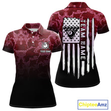 Load image into Gallery viewer, Black And Red Camo US Flag 8 Ball Billiard Shirt For Women Custom Pool Team Jersey Polo &amp; 1/4 Zip TDM5994