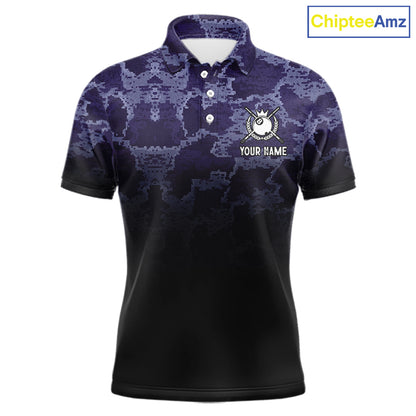 Black And Purple Camo US Flag 8 Ball Billiard Shirt For Men Custom Pool Team Jersey Polo & 1/4 Zip TDM5995