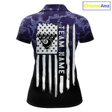 Load image into Gallery viewer, Black And Purple Camo US Flag 8 Ball Billiard Shirt For Women Custom Pool Team Jersey Polo &amp; 1/4 Zip TDM5995