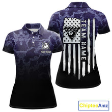 Load image into Gallery viewer, Black And Purple Camo US Flag 8 Ball Billiard Shirt For Women Custom Pool Team Jersey Polo &amp; 1/4 Zip TDM5995