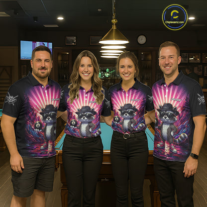 Funny Raccoon 8 Ball Billiard Shirt For Men Custom Pink Graffiti Pool Jersey Team Polo & 1/4 Zip TDM5998