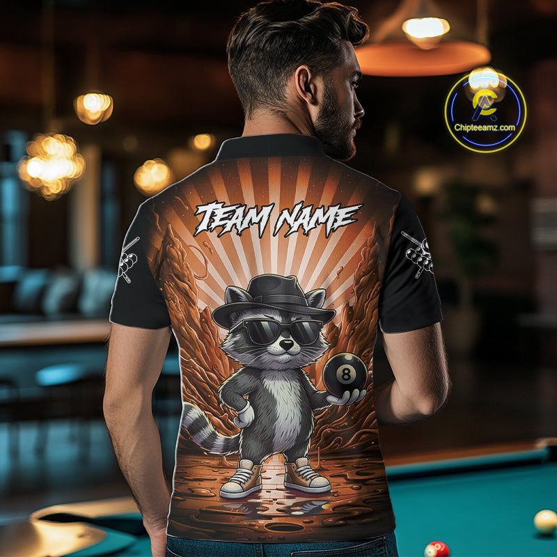 Funny Raccoon 8 Ball Billiard Shirt For Men Custom Orange Graffiti Pool Jersey Team Polo & 1/4 Zip TDM5999