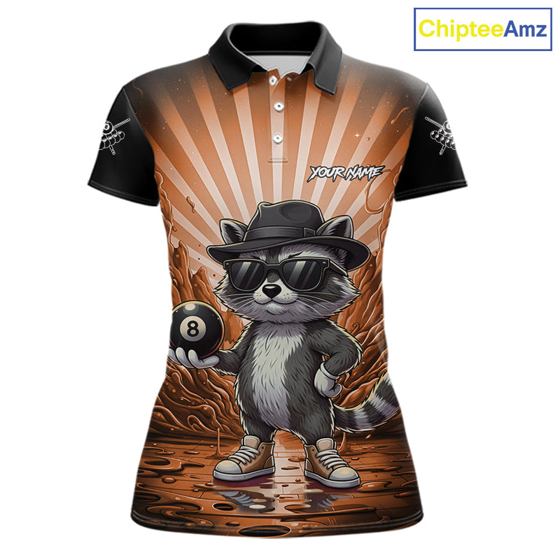 Funny Raccoon 8 Ball Billiard Shirt For Women Custom Orange Graffiti Pool Jersey Team Polo & 1/4 Zip TDM5999