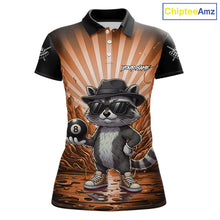 Load image into Gallery viewer, Funny Raccoon 8 Ball Billiard Shirt For Women Custom Orange Graffiti Pool Jersey Team Polo &amp; 1/4 Zip TDM5999