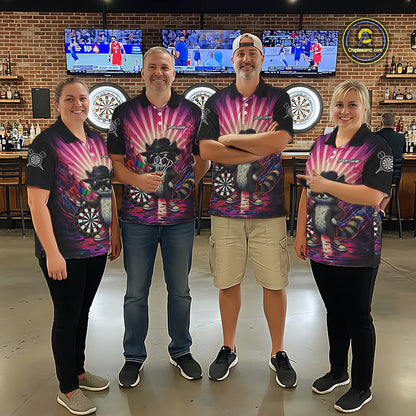 Pink Funny Raccoon Neon Graffiti Darts Shirt For Men Custom Darts Jersey Team Polo & 1/4 Zip TDM6000