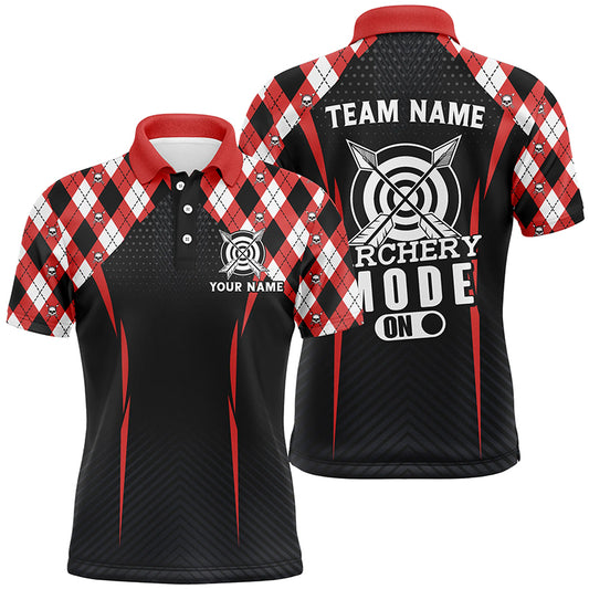 Funny Archery Mode On Argyle Pattern Customized Men Archery Polo Shirts, Archery Team Jersey TDM1360