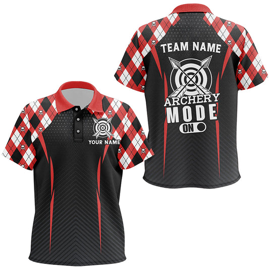 Funny Archery Mode On Argyle Pattern Customized Kid Archery Polo Shirts, Archery Team Jersey TDM1360