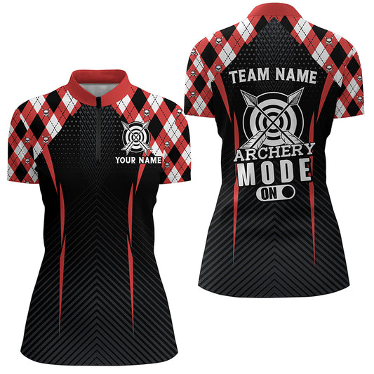 Funny Archery Mode On Argyle Pattern Customized Women Quarter-Zip Shirt, Archery Team Jersey TDM1360