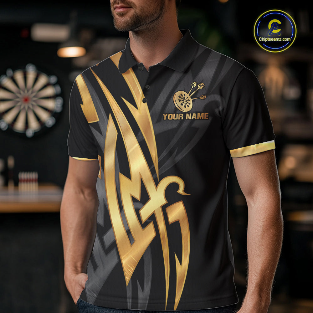 Black And Gold Dartboard Crown Dart Shirts For Men Custom Tribal Dart Jersey Team Polo & 1/4 Zip TDM6228