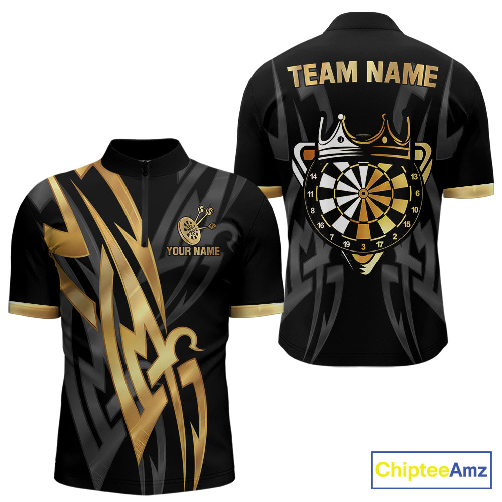 Black And Gold Dartboard Crown Dart Shirts For Men Custom Tribal Dart Jersey Team Polo & 1/4 Zip TDM6228