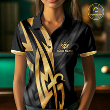 Load image into Gallery viewer, Black And Gold 8 Ball Crown Billiard Shirts For Women Custom Tribal Pool Team Jersey Polo &amp; 1/4 Zip TDM6229