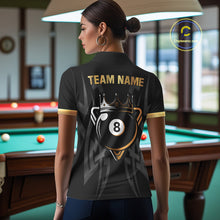 Load image into Gallery viewer, Black And Gold 8 Ball Crown Billiard Shirts For Women Custom Tribal Pool Team Jersey Polo &amp; 1/4 Zip TDM6229