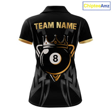 Load image into Gallery viewer, Black And Gold 8 Ball Crown Billiard Shirts For Women Custom Tribal Pool Team Jersey Polo &amp; 1/4 Zip TDM6229