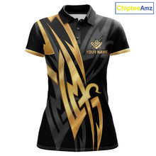 Load image into Gallery viewer, Black And Gold 8 Ball Crown Billiard Shirts For Women Custom Tribal Pool Team Jersey Polo &amp; 1/4 Zip TDM6229