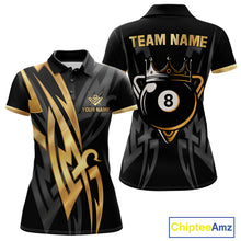 Load image into Gallery viewer, Black And Gold 8 Ball Crown Billiard Shirts For Women Custom Tribal Pool Team Jersey Polo &amp; 1/4 Zip TDM6229