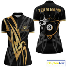 Load image into Gallery viewer, Black And Gold 8 Ball Crown Billiard Shirts For Women Custom Tribal Pool Team Jersey Polo &amp; 1/4 Zip TDM6229