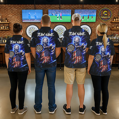 Blue Lightning US Flag Skull Darts Shirt For Men Custom Darts Jersey Team Polo & Quarter Zip TDM6231
