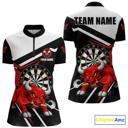Personalized Bull Darts Jersey For Women Custom Darts Team Shirt Polo & Quarter Zip | Red TDM6236