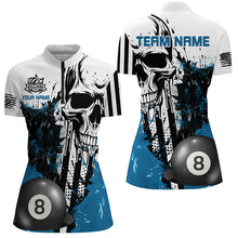 Load image into Gallery viewer, Personalized Blue Grunge Skull Billiards Shirts For Women Custom Retro Billiard Team Jerseys Attire TDM1563