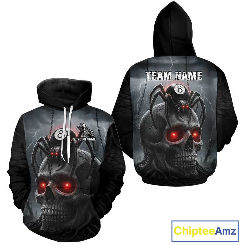 Personalized Spider 8 Ball Pool Skull Hoodie For Player Custom Billiard Hoodie Team Jersey TDM5640