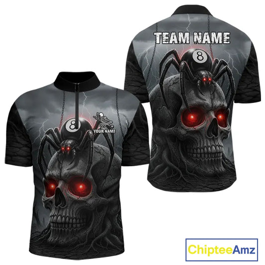 Personalized Spider 8 Ball Pool Skull Billiard Shirt For Men, Billiard Team Jersey Polo & 1/4 Zip TDM5640