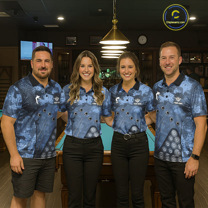 Blue Camo 8 Ball Billiard Shirt For Women Custom Pool Team Shirt, Billiard Jersey Polo & 1/4 Zip TDM6008