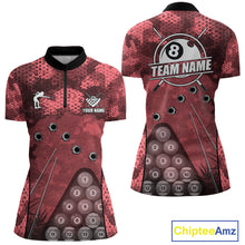 Load image into Gallery viewer, Red Camo 8 Ball Billiard Shirt For Women Custom Pool Team Shirt, Billiard Jersey Polo &amp; 1/4 Zip TDM6009