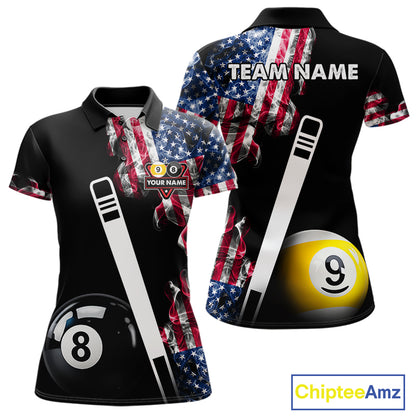 US Flag Smoke 8 Ball 9 Ball Billiard Shirt For Women Custom Patriotic Pool Team Jersey Polo, 1/4 Zip TDM6011