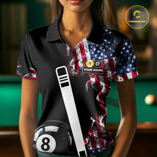 Load image into Gallery viewer, US Flag Smoke 8 Ball 9 Ball Billiard Shirt For Women Custom Patriotic Pool Team Jersey Polo, 1/4 Zip TDM6011