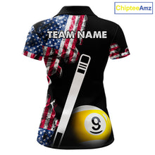 Load image into Gallery viewer, US Flag Smoke 8 Ball 9 Ball Billiard Shirt For Women Custom Patriotic Pool Team Jersey Polo, 1/4 Zip TDM6011