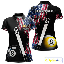 Load image into Gallery viewer, US Flag Smoke 8 Ball 9 Ball Billiard Shirt For Women Custom Patriotic Pool Team Jersey Polo, 1/4 Zip TDM6011