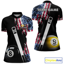 Load image into Gallery viewer, US Flag Smoke 8 Ball 9 Ball Billiard Shirt For Women Custom Patriotic Pool Team Jersey Polo, 1/4 Zip TDM6011