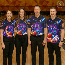 Load image into Gallery viewer, Custom Neon Blue And Purple Tiger Bowling Shirt For Women, Bowling Team Jersey Polo &amp; 1/4 Zip Shirt TDM6241