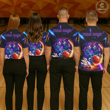 Load image into Gallery viewer, Custom Neon Blue And Purple Tiger Bowling Shirt For Women, Bowling Team Jersey Polo &amp; 1/4 Zip Shirt TDM6241