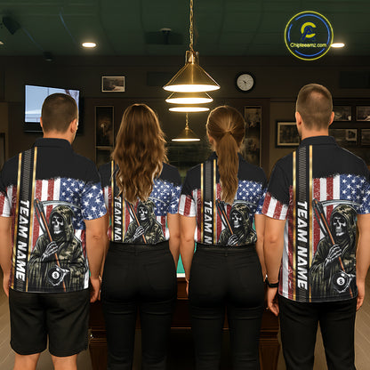 Camo Grim Reaper 8 Ball Billiard Shirt For Women Custom American Flag Pool Team Jersey Polo, 1/4 Zip TDM6246
