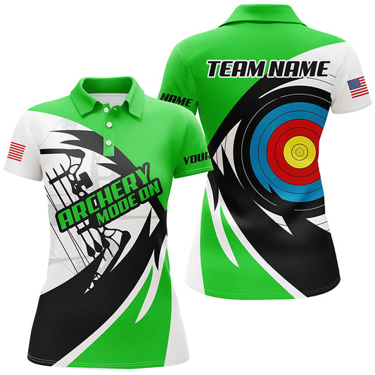 Personalized Green Archery Jerseys Women Polo & Quarter-Zip Shirts Custom Archery Bow Shirts TDM1951
