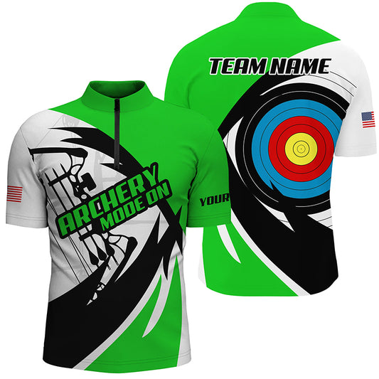 Personalized Green Archery Jerseys Men Polo & Quarter-Zip Shirts Custom Archery Bow Shirts TDM1951