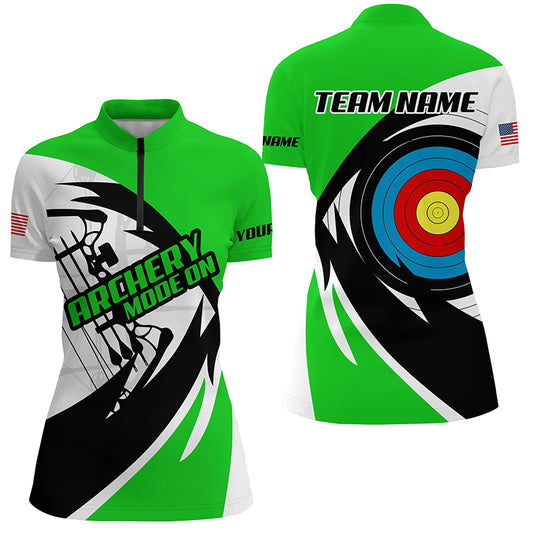 Personalized Green Archery Jerseys Women Polo & Quarter-Zip Shirts Custom Archery Bow Shirts TDM1951