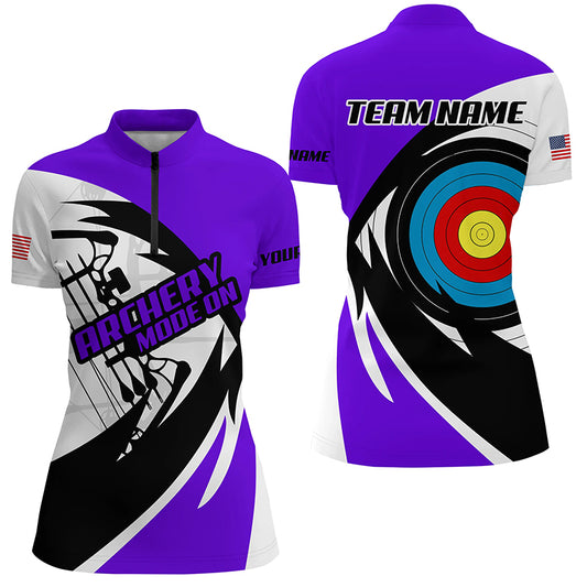 Personalized Purple Archery Jerseys Women Polo & Quarter-Zip Shirts Custom Archery Bow Shirts TDM1952
