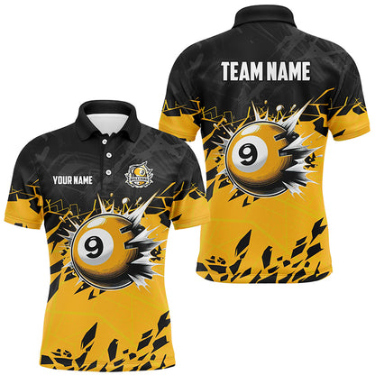 Funny Yellow Black 9 Ball Pool Crack Custom Billiard Shirts For Men, 9 Ball Billiard Jerseys TDM2416